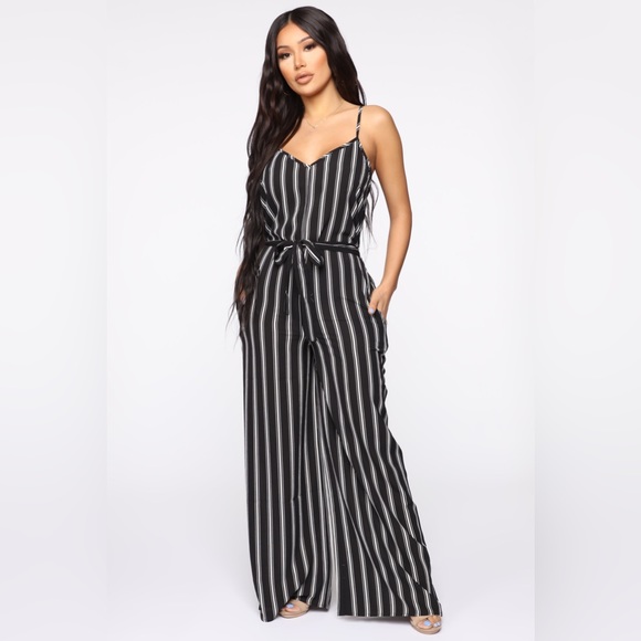 Striped Crepe Knit Tie Waist Jumpsuit - Picture 2 of 6